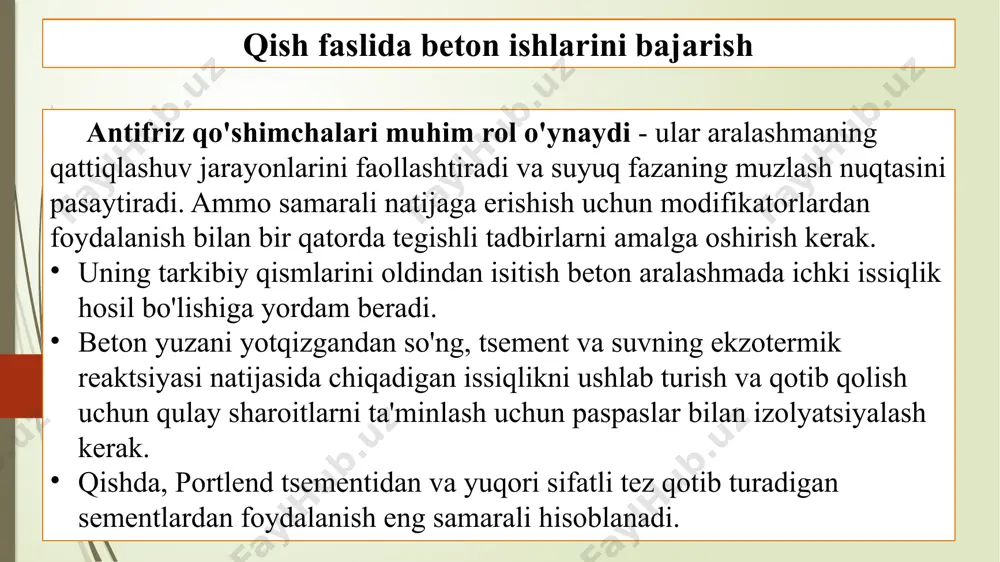 qish faslida beton ishlarini bajarishda qo'llaniladigan chora-tadbirlar 2 - Page 5
