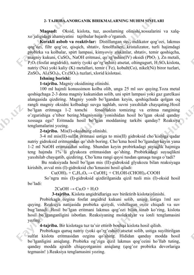 tajriba.anorganik birikmalarning muhim sinflari — DOCX