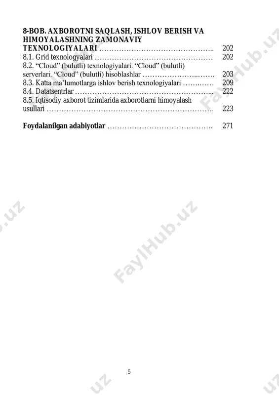 sosiy matn oddiy times new roman shrifti orqali 1,5 intervalda va 14 pt o‘lchamida berilgan; - jadvallarda esa 1,0 interval va 12 pt ham qo‘llanilgan; - bob nomi katta va qalin harflarda yozilgan; - bobdagi mavzular qalin harflarda yozilgan va ularning tartib raqami bob raqamiga bog‘langan; - tayanch va xorijiy tildagi so‘zlar qalin shriftda berilgan. o‘quv qo‘llanma iqtisodiyot, kadrlar mеnеjmеnti va marketing ta’lim yo‘nalishlari bo‘yicha bilim oladigan talabalar uchun mustaqil ta’lim olishlariga ham imkon beradi. 8 1-bob. “milliy iqtisodiyotda axborot tizimlar va texnologiyalar” faniga kirish 1.1. “milliy iqtisodiyotda axborot tizimlar va texnologiyalar” fanini ta’rifi, mohiyati va o‘qitish maqsadi va vazifalari axborotlashtirishning milliy tizimini shakllantirishda, iqtisodiyot va jamiyat hayotining barcha sohalariga zamonaviy axborot- kommunikatsiyalar texnologiyalarini (akt), kompyuter texnikasi va telekommunikatsiya vositalarini ommaviy ravishda joriy etishda, fuqarolarning axborotlarga ortib borayotgan talablarini to‘la qondirishda, jahon axborot hamjamiyatiga kirishda va axborot resurslaridan bahramand bo‘lishni kengaytirishda «milliy iqtisodiyotda axborot tizimlar va texnologiyalar» fani iqtisodiyot sohasida …