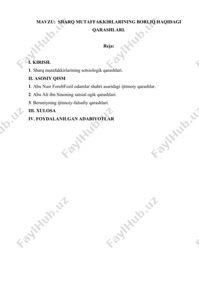 sharq mutaffakirlarining borliq haqidagi qarashlari — DOCX