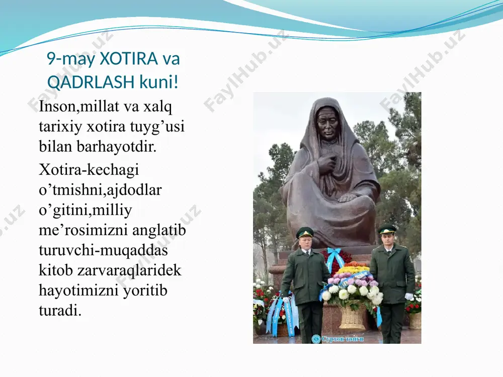 vatanni aslida vatan qilganlar, maqtov malham bo’lmas,bil qurbonlarga, oyatda orom bor shahid jonlarga, qo’llaring duoga katta och elim, shukrona joizdir erkli onlarga vatanni aslida vatan qilganlar, el uchun jonlarin qurbon qilganlar… e’tiboringiz uchun raxmat! image2.jpg image3.jpg image4.jpg image5.jpg image6.jpg image7.jpg image8.jpg image9.jpg image10.jpg image11.jpg image12.jpg image13.jpg image14.jpg image15.jpg image16.jpg image17.jpg image18.jpg /docprops/thumbnail.jpeg