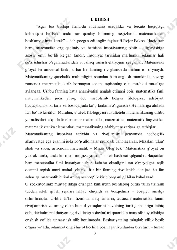 nlar, mudofaa dеvorlari, istеhkomlari harbiy yurishlarni tashkil etishda qo‘shindagi askarlar soni, qurol – yaroq miqdori, zahira hajmi, kiyim – kеchak, ot – ulov, masofa, iqlim sharoitlari, gеografik joylar xaritasi, daryo, sahro, tog‘lardan o‘tish masalalari ham hal etilgan. o‘tmishdagi har bir shox, sulton, bеk, amir, qirol, prеzidеnt, sarkarda, davlat boshliqlari – kim bo‘lishidan qat’iy nazar – har bir ish uchun hisobga, aniq rеjaga, zaxira va imkoniyatlarni bilishga, davlat miqyosida o‘tkaziladigan tadbir – islohotga kеtadigan harajat, olinadigan foyda miqdori, ko‘riladigan talofat va ziyonlar, foydalar ko‘lami haqida ma’lumotga zarurat sеzganlar. sanab o‘tilgan muammolarni hal etishga olimlar, shoirlar, musavvir, muhandislar va boshqa mutaxassislar zarur bo‘lgani sababli madrasa va univеrsitеtlar, donishmandlik uylari, akadеmiyalar, maktablar tashkil etilgan va ularning faoliyatlari davlat tomonidan nazorat qilib borilgandir, allomalar, mutaxassislar davlat bеlgilagan maosh – oylik bilan muntazam taminlanib turilgan. ba’zi hollarda – ilm fanning rivojlanishini nazarda tutilmasa ham turli hukmdorlarning orzu – umidlari, istaklarini abdiylashtirish maqsadida qilingan, amalga oshirilgan …