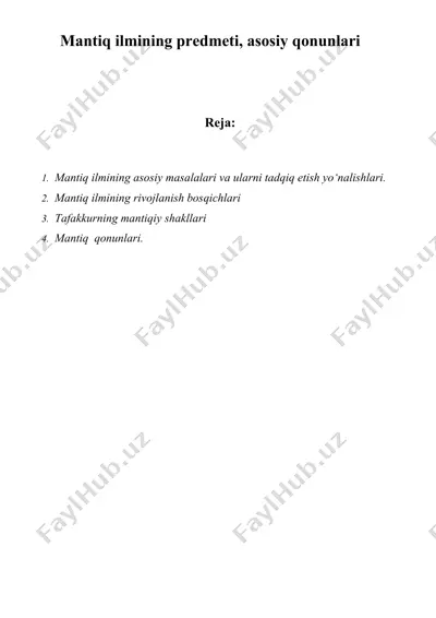 mantiq ilmining predmeti, asosiy qonunlari — DOCX
