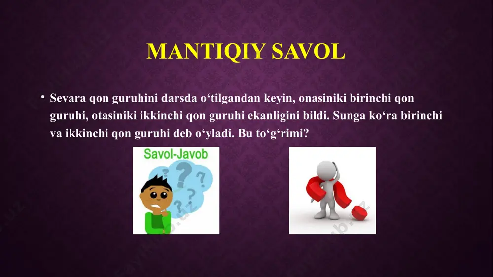 tet deyiladi. tug'ma va hosil qilingan immunitet tabiiy immunitet deyiladi. emlash ko'pincha poliomiyelit, qizamiq, tepki kasalliklaridan himoya qilish uchun odamlar emlanadi. emlashda organizmga o‘ldirilgan yoki kuchsizlantirilgan kasallik qo‘zg‘atuvchi mikroblar yuboriladi. yuqumli kasalliklarni davolashda tayyor antiteloga ega bo‘lgan shifobaxsh zardoblardan foydalaniladi. bunday zardoblar yuqumli kasallik bilan og‘rib sog‘aygan odam yoki hayvon qoni plazmasidan olinadi. zardoblardan yuqumli kasalliklarning oldini olish maqsadida ham foydalaniladi. odam immun tanqisligi virusi (oitv), orttirilgan immun tanqisligi sindromi (oits) odam immun tanqisligi virusi (oitv) immun sistemaning buzilishi bilan bog‘liq infeksiyali kasallik. bu virus birinchi marta 1983-yilda orttirilgan immun tanqisligi sindromi (oits) sabablarini tadqiq qilish jarayonida fransiyalik olim lui montani tomonidan aniqlangan. virus bemor qoni, limfasi va orqa miya suyuqligida ko‘p uchraydi. virus ko‘pincha organizmni kasalliklardan himoya qiluvchi antitelolar ishlab chiqaradigan qon hujayralari - limfotsitlarni zararlaydi. shu sababdan kasal organizmning immunlik xususiyati asta-sekin kuchsizlanib, har xil kasalliklarga tez beriluvchan bo‘lib qoladi. virusli immun tanqisligi rivojlanishiga ko‘ra 5 davrga bo'linadi: …
