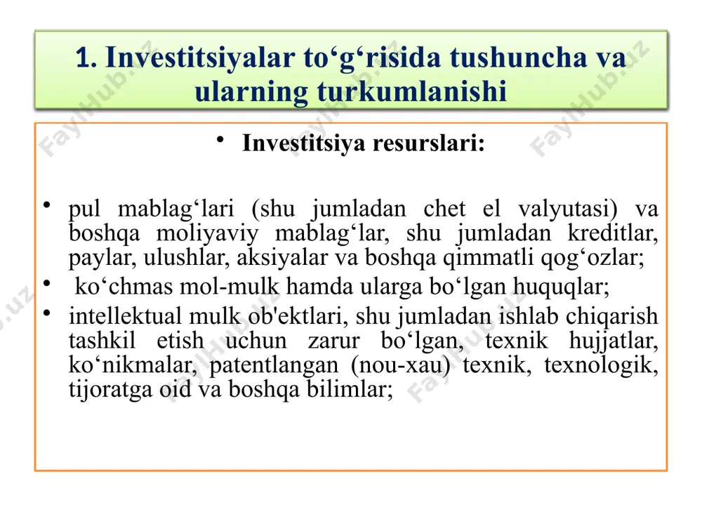 ariga investisiyalar 0640 chet el kapitali mavjud bo‘lgan korxonalarga investisiyalar 0690 boshqa uzoq muddatli investisiyalar 2. investisiyalarni baholash va ular hisobini yuritish korxonaning boshqa korxonalar qimmatli qog‘ozlariga qilingan qisqa muddatli (bir yil muddatdan ko‘p bo‘lmagan) investisiyalari (qo‘yilmalar) davlat qarzlarining foizli obligasiyalari, boshqa korxonalarga berilgan qarzlar va boshqalarning naqdligi va harakati to‘g‘risidagi axborotlarni umumlashtirish quyidagi schyotlarda amalga oshiriladi: 5810 “qimmatli qog‘ozlar”; 5830 “berilgan qisqa muddatli qarzlar”; 5890 “boshqa joriy investisiyalar”. 2. investisiyalarni baholash va ular hisobini yuritish 5810 “qimmatli qog‘ozlar” schyotida aksiyalarga, davlat qarzlarining foizli obligasiyalariga va boshqa qimmatli qog‘ozlariga qo‘yilgan qisqa muddatli investisiyalarning mavjudligi va harakati hisobga olinadi. obligasiya va boshqa qimmatli qog‘ozlar 5810 “qimmatli qog‘ozlar” schyotiga sotib olish qiymatida kirim qilinadi. korxonada aksiya, obligasiya va boshqa qimmatli qog‘ozlarning sotib olinishi 5810 “qimmatli qog‘ozlar” schyotining debetida va pul mablag‘larini hisobga oluvchi schyotlar va agar qimmatli qog‘ozlar uchun to‘lov moddiy yoki boshqa qiymatliklar orqali amalga oshirilsa, moddiy va boshqa qiymatliklarning sotilishini …