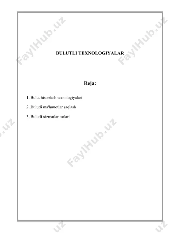 oqda. bulut hisoblash bir necha turlarga bo'linadi: jamoat buluti, xususiy bulut, gibrid bulut va jamiyat buluti. - **jamoat buluti**: bu turdagi bulut xizmatlari bir nechta tashkilotlar tomonidan umumiy foydalanishga mo'ljallangan bo'ladi. ushbu xizmatlar yordamida olib borilayotgan bozor 2022-yilga kelib 397,4 milliard aqsh dollariga yetishi kutilmoqda. - **xususiy bulut**: bu tur yirik korporatsiyalar va tashkilotlar tomonidan foydalaniladi. xususiy bulut jamoat bulutiga nisbatan xavfsizlik va maxfiylik darajasidan yanada yuqori bo'lishi bilan ajralib turadi. - **gibrid bulut**: bu model, asosan, jamoat va xususiy bulutlarning kombinatsiyasiga asoslangan. ushbu modelda har ikkala turdagi bulutning afzalliklaridan foydalanish imkoniyati mavjud. - **jamiyat buluti**: u bir xil biznes yoki faoliyat yo‘nalishida faoliyat yurituvchi tashkilotlar tomonidan foydalaniladi. bulut hisoblash texnologiyalari sanoatning ko'plab sohalariga katta ta'sir ko'rsatmoqda. misol uchun, sog'liqni saqlash sektori bulut hisoblashdan foydalanib, bemorlar ma'lumotlarini masofadan boshqarishga o'tmoqda. global e-sog'liqni saqlash xizmatlari hajmi 2020-yilda 45 milliard aqsh dollari bo'lsa, bu ko'rsatkich 2027-yilga kelib 150 milliard dollarga yetishi kutilmoqda. …