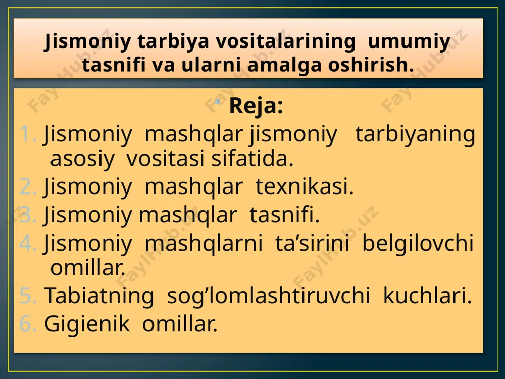 ncha quvlagan. bu bilan ovchi organizmi katta jismoniy tayyorgarlikka muhtojlik sezgan. jismoniy tayyorgarligi yetarli bo‘lmaganlarining o‘zlari oviga yem bo‘lgan. shunga ko‘ra vaqt o‘tishi bilan ibtidoiy odamlar ovga gala-gala bo‘lib chiqadigan bo‘ldilar. ibtidoiy qurollar: tosh, qirrali tosh boylangan nayza, xas-cho‘p bilan nomigagina berkitilib qo’yilgan chohlardan va boshqalardan ovchilar foydalana boshlashgan, ijtimoiy ong shakllana boshlangan. ovda ishtirok etolmay qolgan qabilani qariyalari yoshlarga toshni nishonga otish, uni zarbini kuchaytirishni mashq qildira boshlagan va bu bilan tarbiyaga asos solingan tarbiya jarayonining elementlari shakllana boshlagan. keyinchalik uloqtirish, quvib yetish yoki qochish uchun yugurish, sakrashlar mashq qilina boshlangan. bu esa jismoniy mashqlarni hamda jismoniy tarbiyaning elementlarini vujudga kelishi va shakillanish davri deb qaralgan. shu kunga kelib bu mashqlar hozirgi zamonning yengil atletika, gimnastika, sport o‘yinlari, yakka kurashlari, turizm va sportning boshqa turlari tarzida jismoniy tarbiya jarayoni uchun asosiy vosita sifatida foydalanilmoqda. jismoniy mashqlar xillarining ko‘payishiga insonning mehnat faoliyati ham ta’sir ko‘rsatdi. ma’lumki, mehnat jismoniy kuch, chidamlilik, …