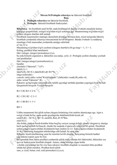 prologda faktorial hisoblash — DOCX