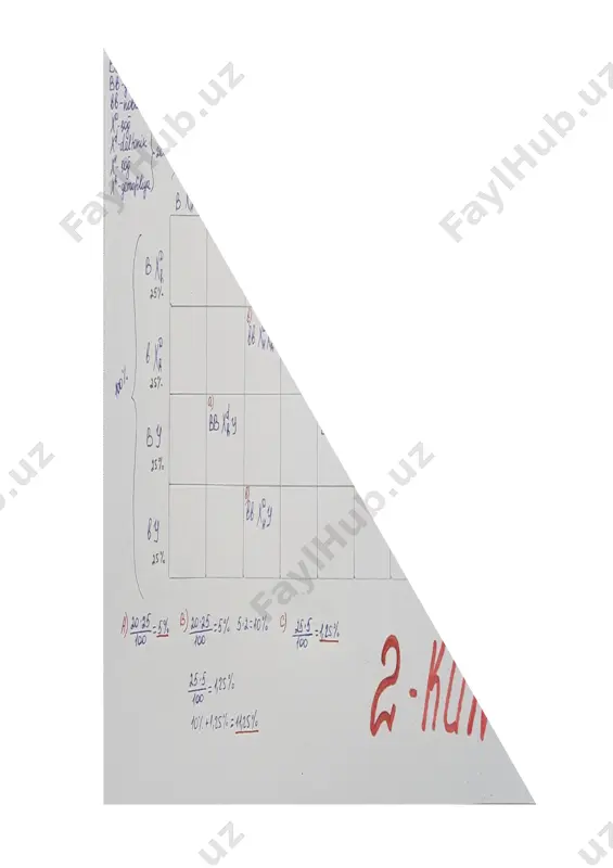 ma’lumotlardan foydalanib quyidagi topshiriqlarni bajaring. a) populyatsiyadagi geterozigota (aa1bb) genotipli individlar % ni aniqlang; b) populyatsiyadagi gomozigota (a1a2bb) genotipli individlar % ni aniqlang; c) populyatsiyadagi gomozigota (aa2bb) genotipli individlar % ni aniqlang.