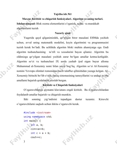 kiritish va chiqarish funksiyalari — DOC