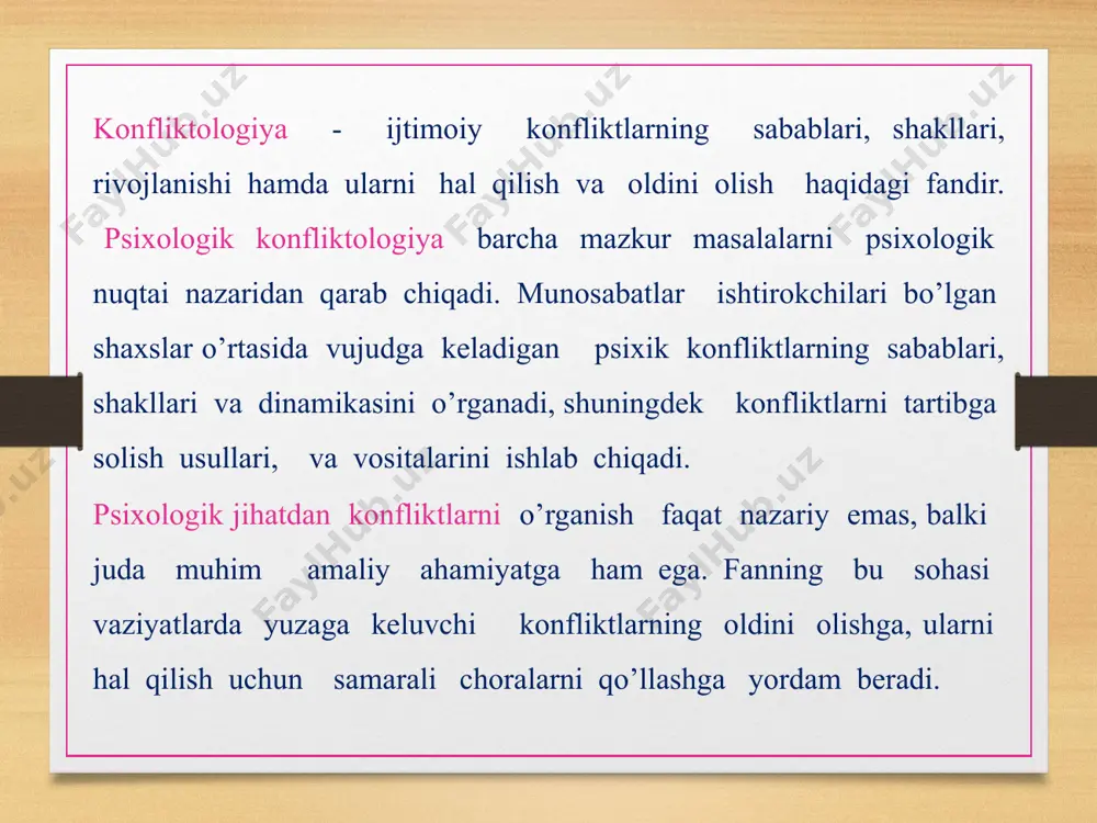 orat bo’la olmaydi. konfliktda, uning qanchalik murakkab bo’lishiga qaramay, har vaqt ikki tomon – buzg’unchilik va yaratuvchanlik mavjud bo’ladi. konflikda kim g`olib chiqadi? har kanday konfliktda tomonlar qarama-qarshiligi ro`y bеradi. tomonlar qarama-qarshiligi mavjud manfaatlardan fakat birining ustun kеlishini nazarda tutadi. manfaati ustun bo`lgan tomon o`zini g’olib dеb hisoblay boshlaydi. biz odatda karama-karshilik mavjud bo`lgan xollarda, tomonlar kurashi jarayonida g`olib-mag’lub, durrang vaziyatlarga o`rganganmiz. ya'ni, kurashda bir tomon g`olib bo`lishi, ikkinchi tomon mag`lubiyatga mahkum qilinishiga odatlanganmiz. ko`pchilik, «konfliktda ishtirok etayotgan tomonlarning hammasi g`olib bo`la olmaydi», dеb o`ylaydi. odatda, faqat bir tomon golib bo`ladi, ikkinchi tomon mag`lub bo`lishi shart, dеgan stеrеotip xukm suradi. odamlarning fikriga ko`ra, har kanday konfliktda albatta g`olib va mag`lub tomonlar mavjud bo`ladi. kimdir maqsadiga erishadi, ammo kimnidir maqsadi ro`yobga chiqmay qoladi. masalan, urush jarayonida, qaysidir tomon yutib chiqadi, ya'ni g`olib bo`ladi. qaysidir tomon yutqazadi, ya'ni mag`lub bo`ladi. agar sport o`yinlarida ikki komanda durrang natija bilan o`yinni tugatganda. hеch bir …