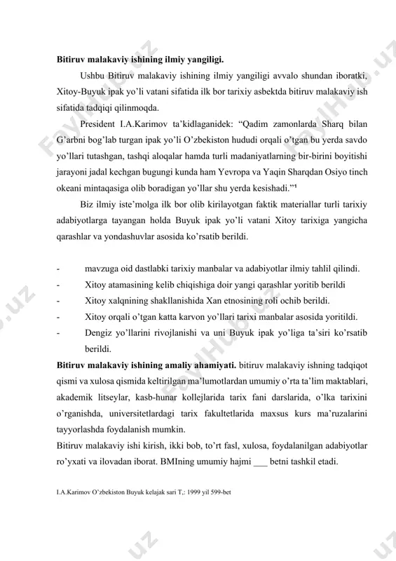va xalq nomidan kelib chiqqan emas. “xitoy” atamasi qadimda hozirgi xitoy xalq respublikasi (xxr)ning shimoliy sharqiy qismi bo’lmish manjuriyada (dungbiy, shimoliy sharqiy deb ham ataladi) yashagan va keyin g’arbga qarab ko’chgan qiton (kedon), (rus adabiyotida kidan, xitoy manbalarida sidan) xalqi nomidan kelib chiqqan. musulmon manbalarida ushbu atama xitoy, qtoy, xatay(xatai) yevropa adabiyotlarida katay, kata, kasay deb yozilgan. xitoy manbalarida qayd etilishicha, sidan etnonimi ilk bor vey sulolasi tarixining “qiton tazkirasi” (sidan chjuan) bobida uchraydi. mazkur manbada keltirilgan va “sidan” etnonimi tilga olingan ma’lumot shimoliy vey sulolasi (386-534 yillar) davriga tegishlidir. shundan ma‘lumki, qiton etnonimi iv asrda paydo bo’lgan. etmologik jihatdan olganda garchi qiton atamasi “po’lat”, “qilich”, “kesish”, “sovuq” kabi ma’nolarni anglatsa ham, u aslida avlod boshlig’i ismidan kelib chiqqan. ayrim ma’lumotlarga ko’ra qitonlar hunlardan, boshqa ma’lumotlarga ko‘ra esa sianbiylardan kelib chiqqan. ammo hunlar va sianbiylar etnogenizi qadimgi turklar (tiuk, zamonaviy o’qilishda-di) bilan bog’liq. hozirgi talaffuzda “di” “rungdi” deb atalgan xalqlar …