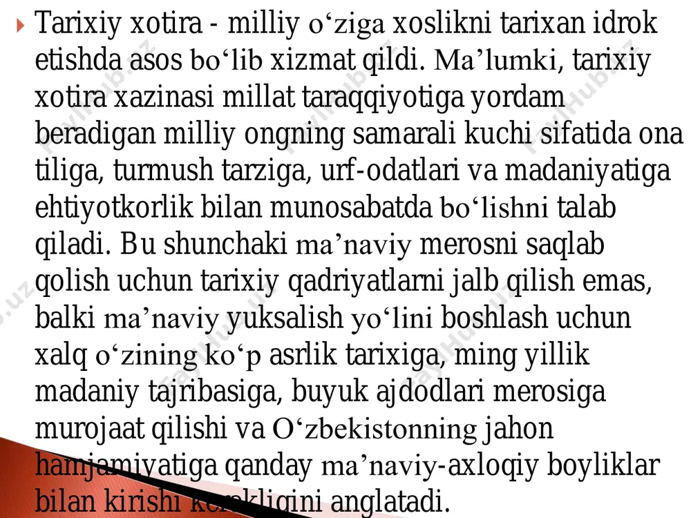 i.  demokratik prinsiplarga ko‘ra milliy davlatchilik va siyosiy tizimning asoslari shakllantirildi, ularda hokimiyatning qonun chiqaruvchi, ijro etuvchi va sud hokimiyatlari funksiyalari va vakolatlari taqsimlandi. respublikaning siyosiy va ijtimoiy-iqtisodiy hayotini erkinlashtirish bosqichma-bosqich, keskin inqilobiy larzalarsiz amalga oshirildi.  tashqi siyosatning milliy strategiyasi ishlab chiqilib, o‘zbekiston zamonaviy xalqaro munosabatlar tizimiga munosib ravishda kira oldi.  o‘zbekiston tanlagan mustaqil taraqqiyot yo‘li xalqimizning milliy xususiyatlari, urf-odatlari va madaniyatini har tomonlama hisobga olgan holda, to‘plangan xalqaro  tajribadan ijodiy foydalanishga asoslangandir.  1989 yildan 1991 yilgacha. bu bosqich - yangi rahbarning siyosat maydonida paydo bo‘lishi, milliy istiqlol g‘oyasining pishib etilishi, sssrning parchalanib ketishi negizida yuzaga kelgan muammolarni bartaraf etish bilan bog‘liq sa’y-harakatlar bilan tavsiflanadi.  1991 - 2000 yillar. bu - ustuvor islohotlar va o‘zgarishlardan milliy davlatchilik asoslarini shakllantirish hamda ijtimoiy yo‘naltirilgan bozor iqtisodiyotiga o‘tish davri. tarixan qisqa vaqt ichida "taraqqiyotning o‘zbek modeli" ni tanlab olish natijasida milliy davlat shakllanishi uchun ishonchli qonunchilik va …