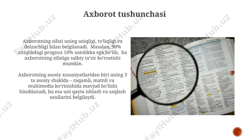 axborot tushunchasi: uning turlari, xususiyatlari va xossalari - Page 5