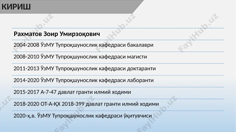 -field-management фарқлари мақсади харажатлари дала шароити тупроқ намунамини олиш асбоб-ускуналари 1. белкурак 2. бурғу 3. метр (см) 4. пучоқ 5. қалам 6. эткитка (ёриғ) 7. махсус халтачалар махсус техникада тупроқдан намуна олиш тупроқдан намуна олиш чуқурлиги жуда чуқур чуқурлик см жуда юза экин тури ишнинг мақсади натижалари дала шароити chuqurlik cm chuqurli тупроқ намунасини анализга тайёрлаш линклар https://www.youtube.com/watch?v=tyo9htjbo88 https://www.youtube.com/watch?v=al1v-jarhlm https://www.youtube.com/watch?v=yxwp79ukzf4 топшириқ тоғли ва текислик ҳудуд тупроқларидан намуна олишдаги махсус ёндашишни тавсифлаш image1.png image3.tiff image4.tiff image5.tiff image6.png image7.png image8.tiff image9.tiff image10.tiff image11.tiff image12.tiff image13.tiff image14.tiff image15.tiff image16.png image17.tiff image18.tiff image19.tiff image20.tiff image21.tiff image22.tiff image23.tiff image24.tiff image25.tiff image26.tiff /docprops/thumbnail.jpeg
