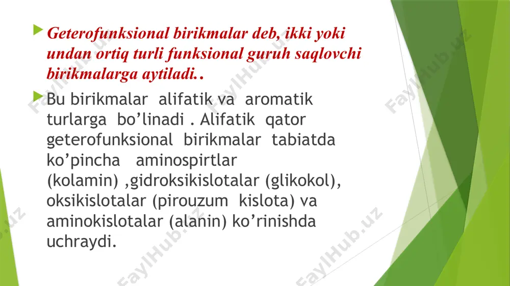 di. novakain suvda yomon eriydi. shuning uchun , tibbiyotda uning yaxshi eriydigan tuzlari (novakain gidroxlorid ) ishlatiladi. salitsil kislota fenolokislotalar guruhiga kiradi va u karbon kislotalar singari spirtlar , asoslar , asosli oksidlar, metallar bilan reaksiyaga kirishadi.salitsil kislota antiseptic xossaga ega, shuning uchun u mevalar va oziq- ovqat mahsulotlarni konservalashda ishlatiladi. salitsil kislota antirevmatik , issiqni qoldiruvchi va zamburug’ga qarshi ta’sirga ega . lekin salitsil kislotaning kuchli kislotali xossasi , oshqozon- ichak tizimiga ta’sir qiladi, shu sababli uning hosilalari ishlatiladi. salitsil kislota efirlari organizmning haroratini pasaytirish, og’riqni qoldirish va shamollashga qarshi ishlatiladi. image1.png image2.png image3.png image4.png image5.png image6.png /docprops/thumbnail.jpeg