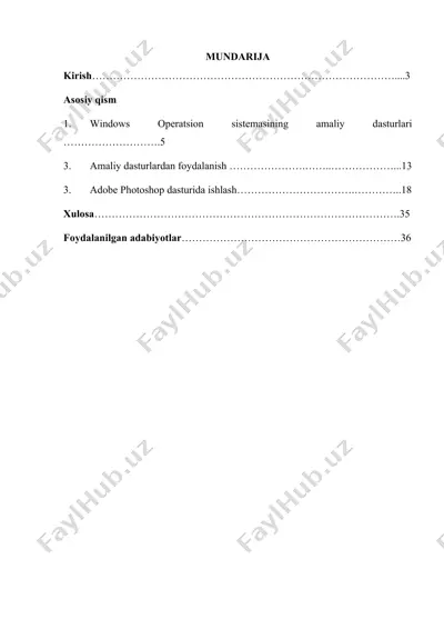 windows operatsion sistemasining amaliy dasturlari va ulardan foydalanish — DOCX