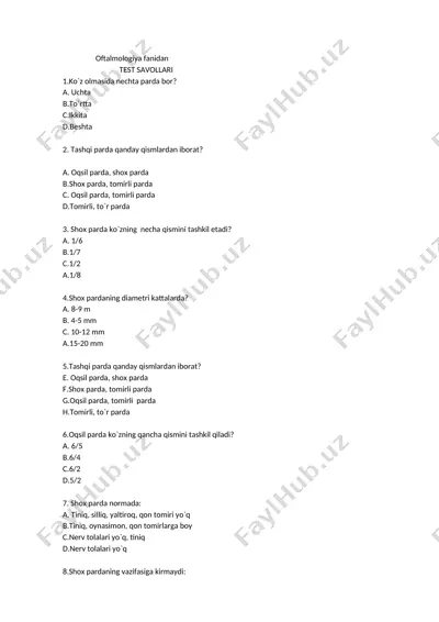 oftalmologiya fanidan test savollari — DOCX