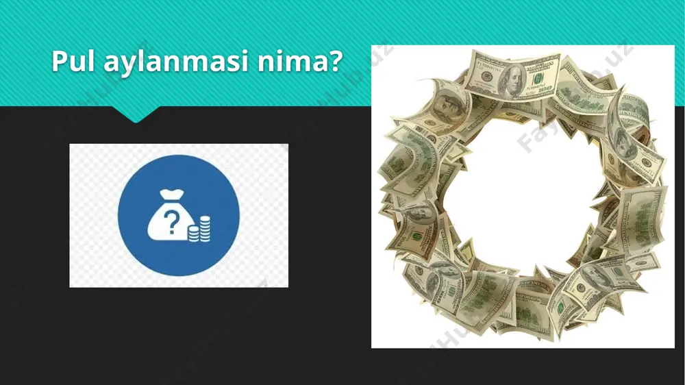 adi 7 pul massasini o’lchashga nisbatan 2 xil yondashuv mavjud 1. tranzaksion 2. likvidli tranzaksion yondashuv - bunda pullarning to’lov vositasi va muomala vositasi sifatida harakatlanishi tushiniladi. likvidli - tez pulga aylana olish qobiliyati tushuniladi. muomaladagi pul miqdorini kamaytirish uchun quyidagi choralarni amalga oshirish muhimdir. iste‘mol kreditni rivojlantirish, kreditga qanchalik ko’p tovar sotilsa, shuncha kam miqdorda pul muomalada kerak bo’ladi; naqd pulsiz hisob-kitoblarning rivojlanishi; pullarning muomala tezligini oshirishga erishish va boshqalar. pul agregatlari muomaladagi pulning turlari pul agregatlari bilan guruhlarga ajratiladi. unga ko’ra muomaladagi mablag’lar likvidlilik bo’yicha tasniflanadi, ya‘ni dastlab yuqori likvidli mablag’lar past likvidligiga qarab m1, m2, m3,….mn yoki l agregatlarga ajratiladi. pul agregatlari tarkibi va soni turli mamlakatlarda turlichadir. pul agregatlari (o’zbekiston) m0 = naqd pullar (markaziy bankning rasmiy kursi bilan milliy valyutada hisobga yuritiladigan xorijiy valyutalar); m1 = m0 + schyotlardagi pul qoldig’i + mahalliy byudjet mablag’lari – byudjet, jamoa va boshqa tashkilotlar mablag’lari; m2 = m1 …