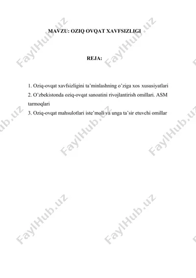 oziq ovqat xavfsizligi — DOC