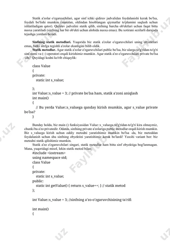 sinfning statik elementlari va metodlari - Page 5