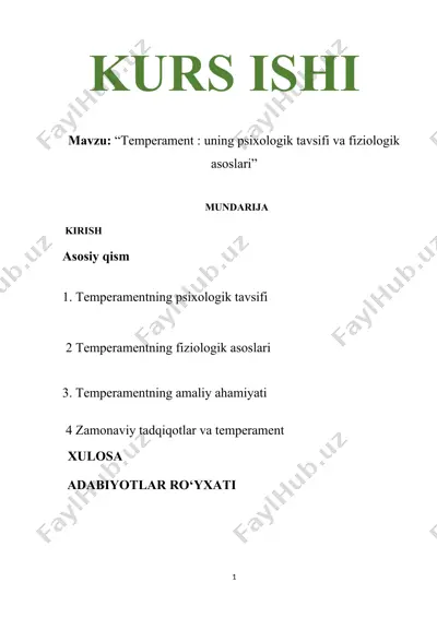 temperament: uning psixologik tavsifi va fiziologik asoslari — DOCX