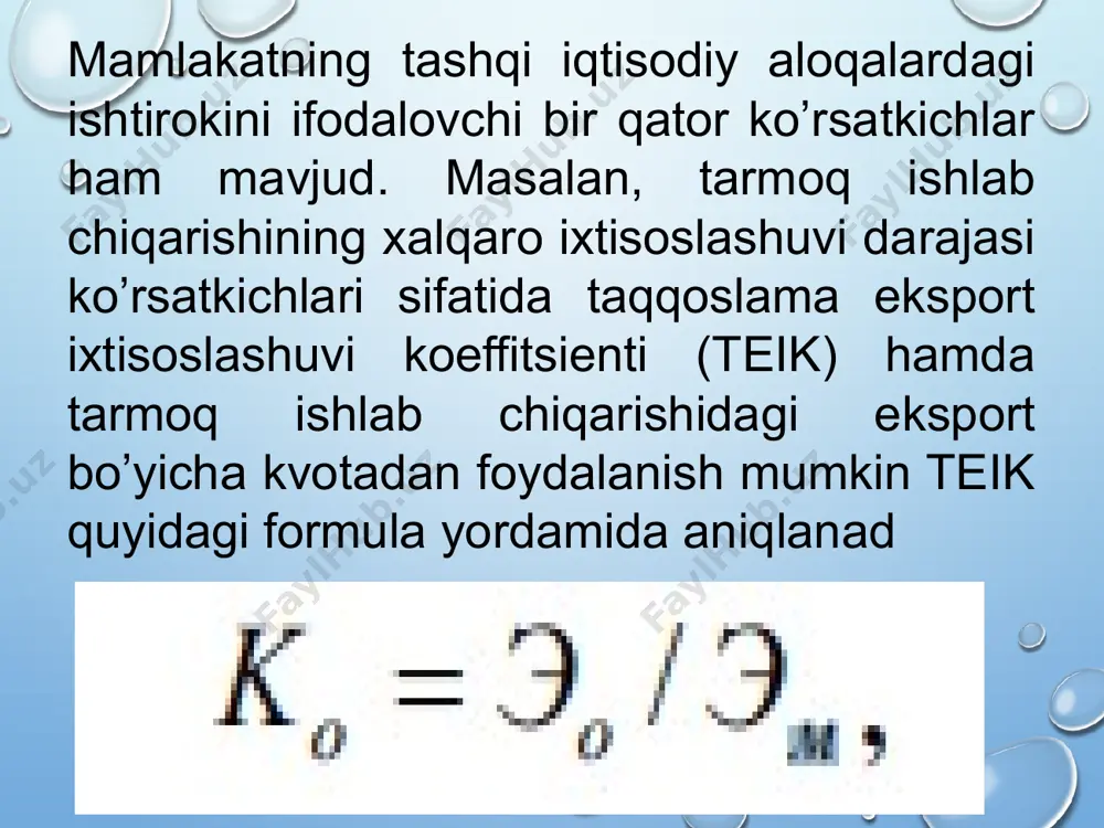 osiy ta'minoti pul balansi nazariyasi bo'lib, u pulni boyligini ko'p jihatdan qonunchilik asosida oshirishga qaratilgan siyosatni asoslab berdi. mamlakatda pulni saqlash uchun uni chet elga eksport qilish taqiqlangan edi; sotishdan tushgan barcha pullar, chet elliklar mahalliy mahsulotlarni sotib olishga sarflashlari kerak edi. kechki merkantilizm (xvi asrning ikkinchi yarmi - xvii asrda gullab-yashnagan) o'zining iqtisodiy siyosatining markaziga faol savdo balansini qo'ydi, bu esa o'z mamlakatining tayyor mahsulotlarini eksport qilish va vositachilik savdosi orqali ta'minlandi, shu tufayli pulni chet elga olib chiqishga ruxsat berildi. asosiy nazariyotchilar t. mayn (angliya), a. serra (italiya), a. montkretien (frantsiya) edi. kechki merkantilizm quyidagi tamoyilni ilgari surdi: bir mamlakatda arzonroq sotib oling, boshqasida esa qimmatroqqa soting. fiziokratlar - 18-asr o'rtalarida frantsiyadagi siyosiy iqtisod maktabining vakillari, ular 1789–1794 yillardagi inqilobgacha o'z ta'sirini saqlab qolishdi. xalqaro savdo muammolarini muhokama qilish jarayonida fiziokratlar konsepsiyasi shakllandi. frantsuz iqtisodchilari-fiziokratlari f.kyene (maktab rahbari), a.r.j. turgo, p. s. dyupont merkantilizmni tanqid qildilar. fiziokratlar jahon …