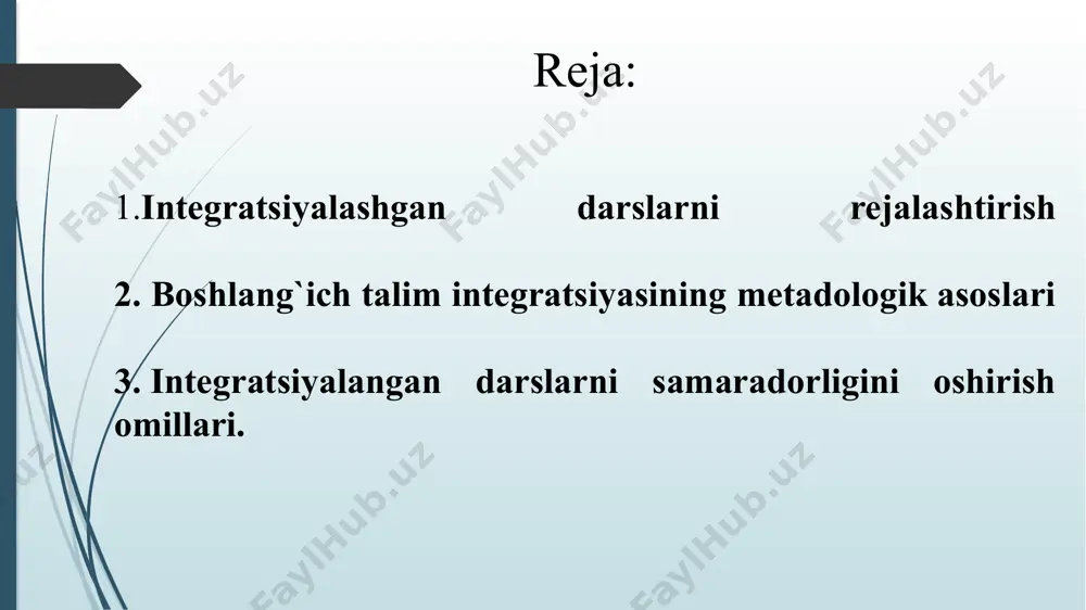 iatsiyasi tufayli tarixan tarkib topgan o’quv fanlariga bo’lib o’qitish tizimining kamchiliklarini tuzatishga qaratilgan ularning o’zaro bog’liqligini ta’minlash shakli sifatida qaralishi mumkin. o’quv fanlarini integratsiyalashning didaktik mohiyati turli o’quv fanlari bo’yicha yangi bilimlarni shakllantirishning kontseptual tuzilma va metodlarini aniqlash imkonini beruvchi pedagogik tadbirlar tartibi hamda qonuniyatlarini ishlab chiqish zarurati bilan belgilanadi. tor ma’noda qaralganda, o’quv fanlari integratsiyasi fan sohalari va ilmiy bilimlar o’zaro sintezining uzviy davomi hisoblanadi. o’quv fanlari integratsiyasining asosiy maqsadi sub’ektiv yangi bilimlarni sintez qilishdan iborat bo’lib, integratsiya jarayonlarining bosh vazifasi – sub’ektiv yangi ilmiy bilimlarni sintez qilishga qaratilgan pedagogik texnologiyalarni ishlab chiqishdan iborat. o’quv fanlarini integratsiyalashgan holda o’rganishda sub’ektiv yangi bilimlar sintezi qanday kechadi? – degan savol yuzaga kelishi mumkin. didaktikada turli fanlarga taaluqli o’quv materiallarini bitta kursga birlashtirish kabi integratsiyaning turli shakllari taklif qilinadi. biroq, pedagogik tajribalar bu kabi shakllarning yetarli samara bermasligini ko’rsatmoqda. biz, ta’lim tizimida tarixan tarkib topgan fanlarga bo’lib o’qitish tizimi saqlanib qolishining tarafdorimiz. …