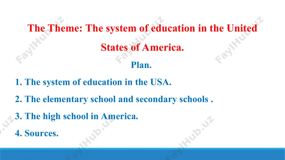 country and each of them has its own peculiarities. so the national system varies from state to state. education in the usa drastically differs from many other countries. nevertheless, there is a certain pattern of education in the usa, which comprises into three types of schools: public school, private elementary school and private secondary school. only public schools are free and they have their own system in each state. private schools, depending on the area, require a certain fee. elementary education is available from the age of six or seven. the main school subjects at this stage are english, arithmetic, natural sciences, history of the usa, geography, physical training and several others. besides learning english, many schoolchildren choose to study different foreign languages, such as french, german, spanish, russian, italian etc. 3. the high school in america. children study at elementary school till they are 16. after that, they can …