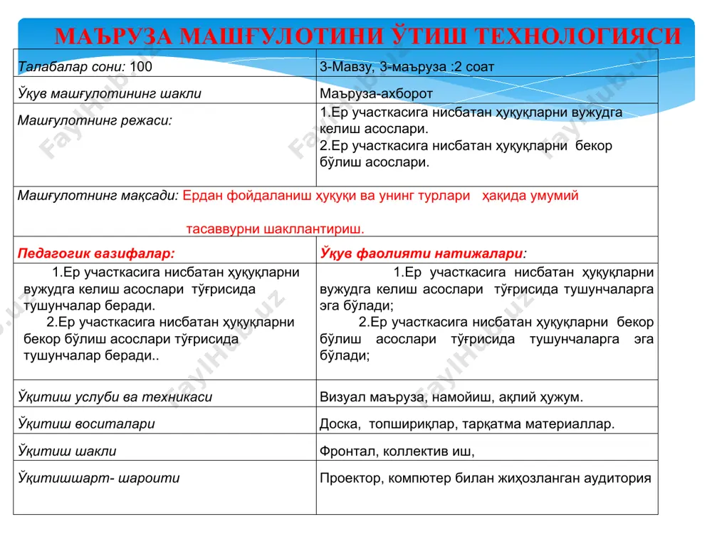 и ер участкаларига бўлган ҳуқуқларни белгиловчи, ўзгартирувчи ёки бекор қилувчи ҳужжатлар ана шу ҳуқуқларни давлат рўйхатига олиш учун асос бўлиб хизмат қилади давлат руйхатига олиш каби ҳуқуқий харакат ер участкаларига нисбатан вужудга келадиган ҳуқуқнинг энг асосий қисми ҳисобланади. ер участкаларига эгалик қилиш ва улардан фойдаланиш ҳуқуқлари туман, шаҳар, вилоят ҳокимининг, қорақалпоғистон республикаси вазирлар кенгашининг ҳамда ўзбекистон республикаси вазирлар маҳкамасининг ер бериш тўғрисидаги қарорлари асосида рўйхатга олинади. ерларни ижарага олиш ҳуқуқи ер участкасини ижарага олиш шартномаси асосида рўйхатга олинади. ер участкаларига бўлган мулк ҳуқуқи бундай ҳуқуққа оид давлат ордери, олди-сотди шартномалари ва ер участкаларига бўлган мулк ҳуқуқи юзага келишига асос бўладиган, қонун ҳужжатларида назарда тутилган бошқа ҳужжатларга асосан рўйхатга олинади. ер участкасига нисбатан ҳуқуқларни вужудга келиш асослари ўзбекистон республикаси вазирлар махкамаси томонидан 2014 йил 7 январда қабул қилинган “кўчмас мулкка бўлган ҳуқуқларни давлат рўйхатидан ўтказиш тартибини такомиллаштириш тўғрисида” 1-сон қарорига таянган ҳолда шуни таъкидлаш жоизки, ер участкаларига бўлган ҳуқуқларни рўйхатдан ўтказиш …