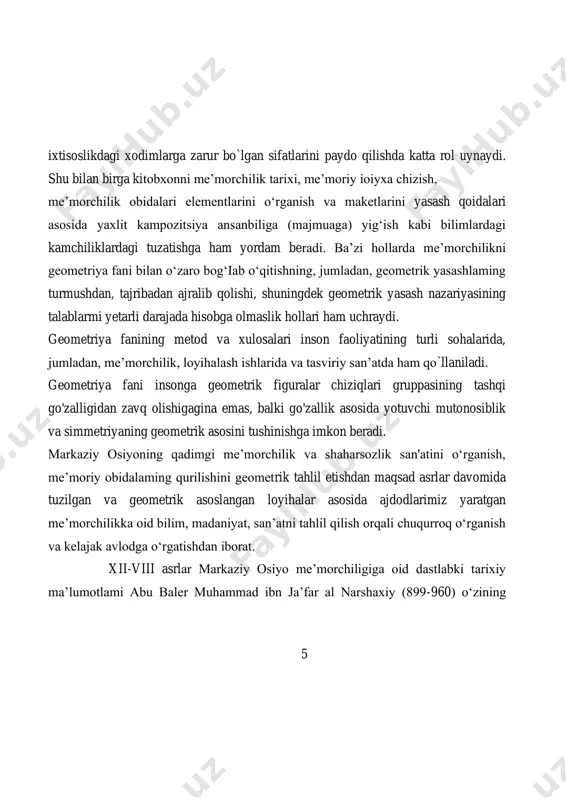 birlashgan yuqori qismi bomib, tuzilishi jihatdan bir necha turga bominadi. xalq me’morlari uch va to‘rt markaz orqali ravoq yasash usullaridan keng foydalanganlar. ix asrda yashagan usta me’mor xasan ali dastlab qo`llagan ravoq yasashda arqon uchlarini aniq nuqtalarga maxkamlab va arqonni tortilgan holatda ravoqning tagidan to tepasigacha sirpantirib egri chiziq chizilgan. 0‘sha davrda sirpanuvchi tortilgan arqon usulida uch va to‘it markaz orqali yasaladigan ravoqlar qurillshi ko'proq afzal ko'rilgan. xiv-xvii asrlarda samarqand, buxoro va xiva shaharlari me’morchilik yodgorliklaridagi ravoqlar o‘zining konstruktsiyasi bilan boshqalaridan farqlanadi. bu davr me’morchilik binolarida uch, to‘rt, besh markazli nayzali ravoqlar ko‘p qo'ilanilgan. mirzo ulug‘bek qurdirgan buxoro, samarqand va g‘ijdivondagi 7 ulug‘bek madrasalari ravoqlari uch markazli nayzali ravoqlar bomib, binolarda ravoqning kvadratidan balandroq ko'tarilish shakli qomlanilgan. ravoq yasalish markazlarmi soni asosiy ahamiyatga ega emas, ammo egrlilikning yasalish ahamiyati katta bo‘lib, ular past, o‘rta, baland holatdagi qurilishdan tsilindrik, shargumbaz shakllarda yasalgan. ravoqlar va gumbazlar bir-biriga yasash usullari jihatidan bogmiqdir. asosan …