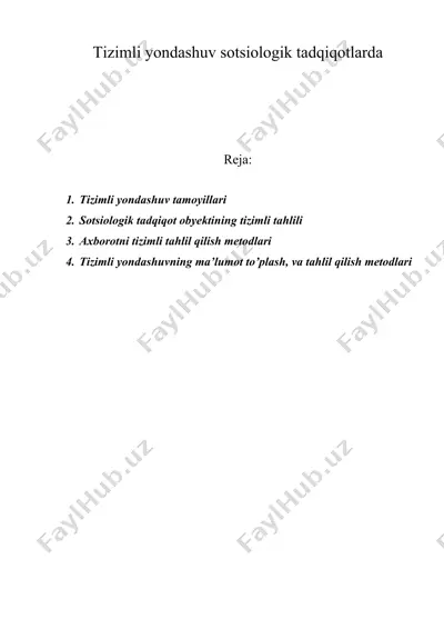tizimli yondashuv sotsiologik tadqiqotlarda — DOC