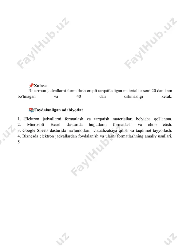 elektron jadvalni formatlash tarqatma materiallar - Page 5