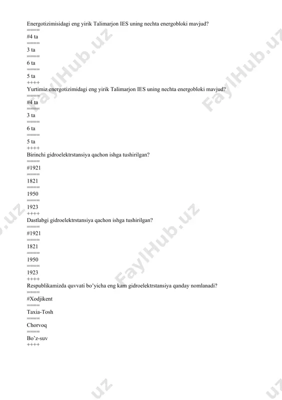 i, juda koʼp maxsulot ishlab chiqarilmaydi, koʼp odamlarni ishdan qolishiga olib keladigan isteʼmolchilar kiradi. ==== koʼp odamlarni ishdan qolishiga olib keladigan isteʼmolchilar kiradi. ==== mexanizmlar ishlamasligi tufayli, juda koʼp maxsulot ishlab chiqarilmaydigan isteʼmolchilar kiradi. ==== mexanizmlar ishlamasligi tufayli, juda kam maxsulot ishlab chiqarilmaydigan isteʼmolchilar kiradi. ++++ uchinchi kategoriya iste’molchilariga pue talabi asosida qaysilar kiradi? ==== #1 chi va 2- kategoriyaga kiritilmagan isteʼmolchilar kiradi. ==== 2- kategoriyaga kiritilmagan isteʼmolchilar kiradi. ==== 1- kategoriyaga kiritilmagan isteʼmolchilar kiradi. ==== 3- kategoriyaga kiritilgan isteʼmolchilar kiradi. ++++ iste'molchilar yuklamalarini aniqlashda qaysi usul yordamida hisoblash keng qo'llanilgan? ==== #bir vaqtda ishlash koeffitsiyenti. ==== yoppasiga ishlash koeffitsiyenti. ==== birgalikda ishlash koeffitsiyenti ==== yalpi ishlash koeffitsiyenti. ++++ bir guruh iste'molchilarni hisobiy iste'mol qiladigan quvvatini nominal quvvatiga nisbati nima deyilgan? ==== #bir vaqtda ishlash koeffitsiyenti ==== yoppasiga ishlash koeffitsiyenti ==== birgalikda ishlash koeffitsiyenti ==== yalpi ishlash koeffitsiyenti. ++++ iste'molchilarni bir vaqtda ishlash koeffitsiyenti yuklamalarini nimalar orqali aniqlanish mumkin? ==== …