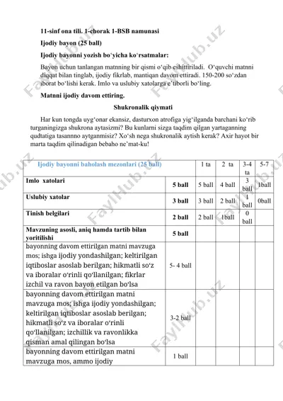 11-sinf ona tili. 1-chorak 1-bsb namunasi — DOCX