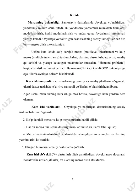 olatini (ma'lumotlar) tashqi dunyodan himoya qilish va faqat ma'lum metodlar orqali unga kirishni ta'minlash. meros (inheritance): meros olish, bir sinfning xususiyatlarini va usullarini boshqa sinfga o'tkazishni ta'minlaydi. bu, sinflarni qayta ishlatish va kodni takrorlashni kamaytirishga yordam beradi. masalan, "hayvon" sinfi "it" va "mushuk" kabi sinflarni meros qilib olishi mumkin. polimorfizm (polymorphism): polimorfizm bir xil nomdagi metodlar turli sinflarda turlicha ishlashi mumkinligini anglatadi. bu metodlar har xil sinflarda bir xil nomga ega bo'lib, ular o'z sinfiga mos tarzda ishlaydi. oop paradigmasi dasturlarni modular va kengaytiriladigan qilishga yordam beradi, chunki obyektlar o'z holatlari va usullari bilan mustaqil ishlashi mumkin. bu, dasturiy ta'minot ishlab chiqish va uni qo'llab-quvvatlashda samaradorlikni oshiradi. ob'ektga yo'naltirilgan dasturlash(oyd) - bu ishlab chiquvchilarga o'z kodlarida real dunyo ob'ektlarini modellashtirish imkonini beruvchi kuchli paradigma. oyd ning asosiy xususiyatlaridan biri bu ob'ektlarni yaratish uchun sxema bo'lib, xizmat qiladigan sinflarni yaratish va ulardan foydalanish qobiliyatidir. microsoft tomonidan ishlab chiqilgan ko'p qirrali va …