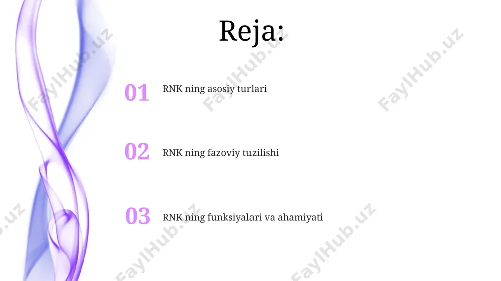 iyalar kabi prokariot hujayralarda joylashgan boʻlib, ularning oʻlchamlari svedberg birliklarida oʻlchanadi. rrnk molekulalarining oʻziga xos ikkilamchi va uchlamchi strukturasi, masalan, taxminan 23s rrnkning peptid bogʻlanishini hosil qilishda ishtirok etishini ta'minlaydi. lncrna (uzun kodlanmaydigan rnk) lncrna'larning x-xromosoma bilan bogʻliq boʻlganlari, masalan, xistonga o'xshash uzun kodlanmaydigan rnklar (lncrna), x-xromosomaning inaktivatsiyasida muhim rol o'ynaydi va bu jarayon jinsiy rivojlanishda aniq ko'rinadi. 2012-yilda olib borilgan tadqiqotlar shuni ko'rsatdiki, ayrim lncrnalar, xususan, saraton kasalliklarida, masalan, o'pka saratonida 50 dan ortiq turli xil lncrna ifoda darajasining o'zgarishi aniqlangan. rnkning modifikatsiyasi rnkni modifikatsiyasi jarayonida 70 dan ortiq turli xil kimyoviy o'zgarishlar, masalan, metillash va psevdouridin hosil bo'lishi, hujayralarda, xususan, sitoplazmada sodir bo'ladi. transfer rnk (trnk) molekulalaridagi antikodonda bo'ladigan modifikatsiyalar, amino kislotalarning aniq va samarali birikishini ta'minlaydi. bu jarayon 10 ga yaqin fermentlar ishtirokida amalga oshiriladi. sirna (kichik interferensiya rnk) sirna molekulalari, o'rtacha 21-23 nukleotid uzunligida bo'lib, ikki zanjirli rnk tuzilishiga ega va hujayralar ichida gen ekspressiyasini sustlashtiruvchi …