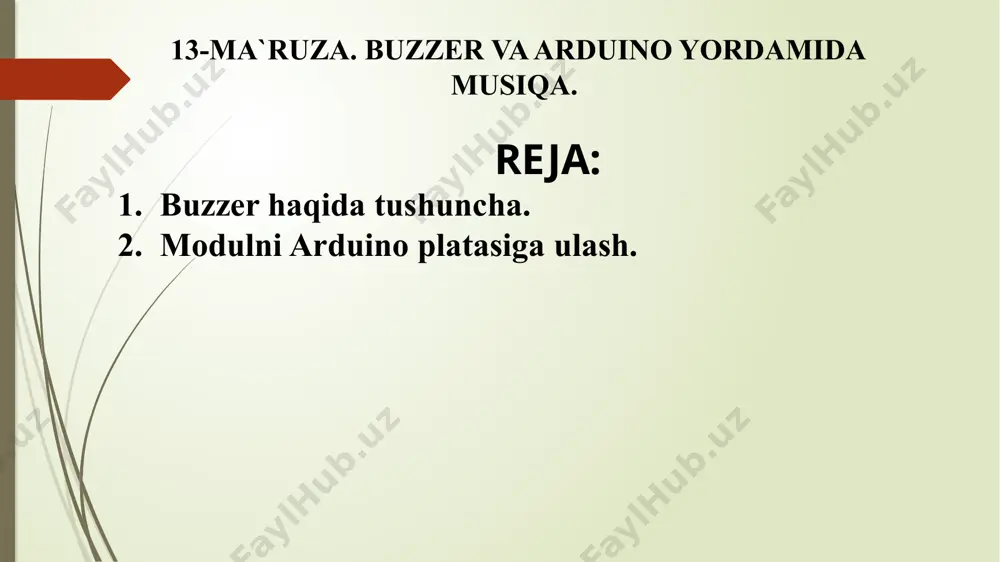 in. pin konfiguratsiyasiga ko'ra sizda mavjud bo'lgan har qanday arduino platasidan foydalanishingiz mumkin. arduino yordamida qo'ng'iroq ohangini yaratish uchun bizga pwm (pulsed width modulation) chiqishi kerak. arduino uno bilan biz bu erda foydalanamiz, bizda pwm pin-kodlari sifatida 3, 5, 6, 9, 10 va 11 pin-kodlar mavjud. chiqish uchun biz karnayga chiqish sifatida pwm pin 10 dan foydalandik. buzzer yordamida jingle bells o'ynash uchun arduino kodi //defining the notes with freq. #define c 2100 #define d 1870 #define e 1670 #define f 1580 #define g 1400 // defining special note, 'r', as a rest #define r 0 // use pwm pins for the speaker output (we use d10 here ) int speakerout = 10; void setup() { pinmode(speakerout, output); } // melody and time delay code // melody[] is an array of notes, followed by the beats[], // which sets each note's relative length (higher #, longer note) int melody[] = …