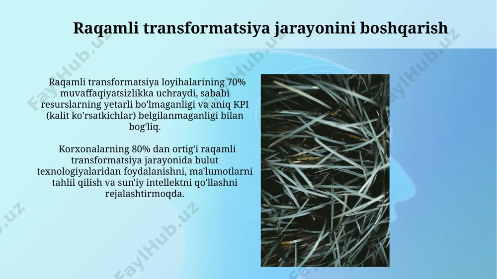 s modelidan 2007-yilda onlayn transformatsiyaga o'tish orqali global oqim gigantiga aylandi, bu 150 million abonentdan ortiq bo'lgan ulkan foyda keltirdi. starbucks, mijozlarning mobil buyurtmalarini qabul qilish va loyiha boshqaruv dasturlaridan foydalanish orqali operatsion samaradorligini 20% ga oshirdi, bu esa daromadlarning sezilarli o'sishini ta'minladi. raqamli iqtisod va biznes modellarning kelajagi platform biznes modellari, ya'ni 10 million dan ortiq foydalanuvchiga xizmat ko'rsatadigan onlayn platformalar, raqamli iqtisodning kelajagi uchun hal qiluvchi ahamiyatga ega bo'ladi. kiberxavfsizlik masalalari va ma'lumotlarni himoya qilish siyosati, raqamli biznes modellarning 90% muvaffaqiyati uchun muhim omil hisoblanadi. raqamlilashtirishning biznes modellariga ta'siri elektron tijorat platformalari orqali 50% dan ortiq mijozlar bilan oʻzaro aloqani oʻrnatish, an'anaviy biznes modellardan farqli ravishda, mijozlarning sodiqligi va savdo hajmining oshishiga olib keladi. big data tahlili yordamida mijozlarning xatti-harakatlarini bashorat qilish va shaxsiylashtirilgan marketing strategiyalarini ishlab chiqish, kompaniyaning daromadini 20% gacha oshirishi mumkin, bu yangi daromad oqimlarini yaratishga yordam beradi. e'tiboringiz uchun rahmat @taqdimot_robot image2.jpg image3.jpg image4.jpg …
