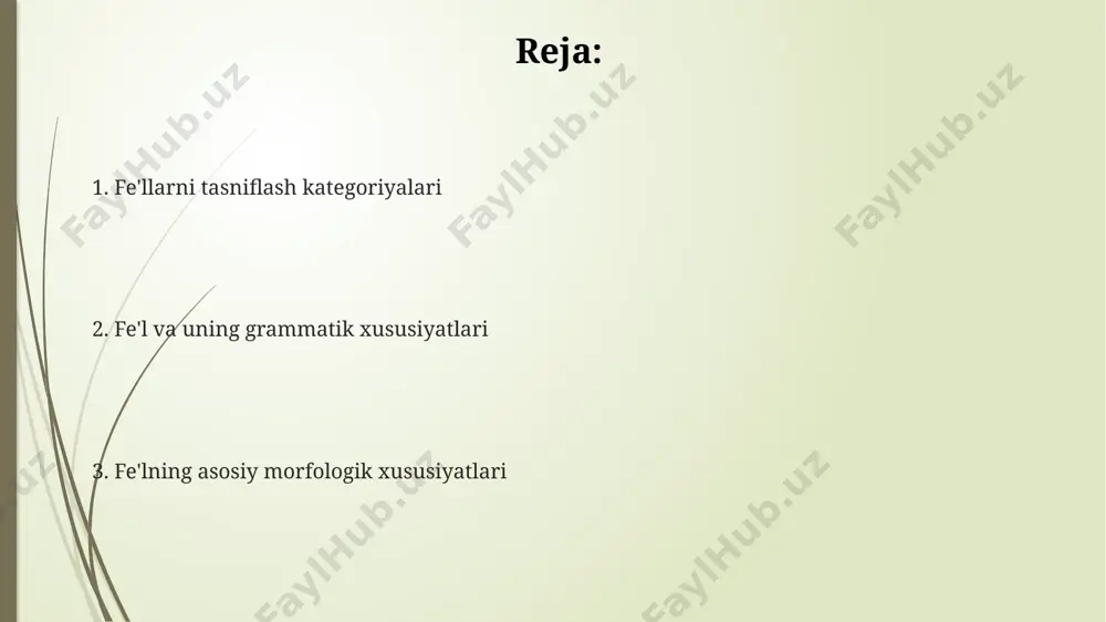sh orqali hosil bo'ladi. fe'lning ovoz kategoriyasi faol va maylsiz ovozlarni o'z ichiga oladi, 5 dan ortiq qo'shimcha yordamida ifodalanadi va jumla tuzilishida, xususan, buxoro shevasida, o'ziga xos xususiyatlarga ega bo'ladi. fe'lning zamon kategoriyasi 3 ta asosiy zamonni (o'tgan, hozirgi, kelasi) o'z ichiga oladi va qo'shimchalar yordamida 12 dan ortiq murakkab zamon shakllarini hosil qiladi, masalan, o'tgan zamonning orttirilgan shakli samarqand shevasida boshqacha qo'llaniladi. fe'llarni tasniflash mezonlari fe'llarni shaxs-son kategoriyasi bo'yicha (1-shaxs, 2-shaxs, 3-shaxs) va sonlar (birlik, ko'plik) asosida tasniflash, jumla tuzilishida ularning o'rnini aniqlashga yordam beradi, masalan, toshkent shahrida o'tkazilgan tadqiqotlar shuni ko'rsatdiki. zamon kategoriyasi (o'tgan, hozirgi, kelasi zamonlar) fe'llarni 3 asosiy guruhga ajratadi va ularning voqeaning vaqt o'lchamiga nisbatan munosabatini bildiradi. bu 10 ta turli zamon shakllarini o'z ichiga olishi mumkin, samarqanddagi grammatik tadqiqotlar shuni tasdiqlaydi. fe'llarni qiyos darajalari (musbat, salbiy, buyruq mayli) bo'yicha tasniflash, ularning gapdagi vazifasini va ma'nosini aniqlashda muhim rol o'ynaydi, jumladan, 5 ta turli …