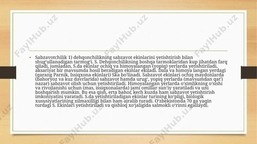 nda o‘simlik nobud bo‘ladi. issiqxonani tayyorlash. bodring ko‘chatlarini ekishdan oldin issiqxona tuprog‘ini ekishga tayyorlanadi. avval yer maydonidagi ekindan qolgan o‘simlik qoldiqlari issiqxonadan chiqarib tashlanadi. issiqxona tuprog‘i tekislanadi, kasallik va zararkunandalardan hamda begona o‘tlardan tozalash maqsadida shaffof polietilen plyonka bilan yopib qizdiriladi. bunda tuproq usti yopilgan holatda ma‘lum muddatgacha qoldiriladi. so‘ngra plyonka olib tashlanadi, issiqxona tuprog‘i tekislanadi va tomchilatib sug‘orish quvurlari yotqiziladi. shu yo‘sinda issiqxona tuprog‘i ekishga tayyorlanadi. bodringni so‘nggi paytlarda issiqxona sharoitida o‘stirish uchun ko‘chatidan ekish qo‘llanilmoqda. bu usulda yetishtirish o‘simlikni kasallik va zararkunandalardan holi qiladi, o‘simlik ildizi baquvvat bo‘ladi va erta pishib yetiladi. bunday usulda urug‘ sarfi kamayadi, sog‘lom va sifatli nihollardan foydalanish ishlab chiqarish hajmini orttiradi o‘zbekiston respublikasi hududida ekish uchun tavsiya etilgan qishloq xo‘jaligi ekinlari davlat reestriga “mahalliy navbahor”, “toshdau 70”, “elegant”, “samar” kabi birinchi avlod duragaylar va chet el duragaylaridan “roki”, “fokus”, “eliza”, “sultan”, “majestik”, “seydra alamir”, “alanis”, “adrian”, “barxan”, “valeystar”, “kristina”, “multistar”, “melen”, “nail”, “orzu”, …
