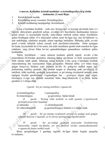 kristallar, kristall moddalar va kristallografiya — DOC