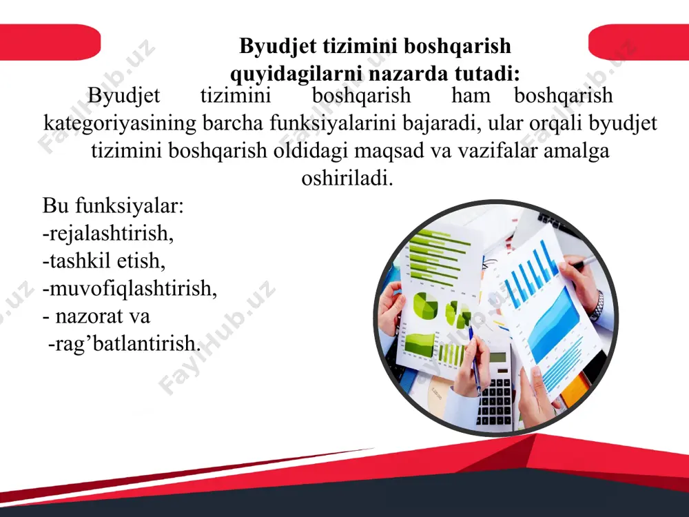 mahalliy byudjetlari, tumanlar va shaharlar byudjetlari loyihalarini tegishincha qoraqalpog’iston respublikasi jo’qorg’i kengesiga, xalq deputatlari viloyatlar va toshkent shahar, tumanlar va shaharlar kengashlariga ko’rib chiqish va qabul qilish uchun taqdim etadi’ -qoraqalpog‗iston respublikasi byudjeti, viloyatlar va toshkent shahar mahalliy byudjetlari, tumanlar va shaharlar byudjetlari parametrlarini tasdiqlaydi; -davlat byudjetiga va davlat maqsadli jamg‗armalari byudjetlariga tushumlar to’liq va o’z vaqtida tushishi ustidan nazoratni tashkil etadi qoraqalpog’iston respublikasi jo’qorg’i kengesining, xalq deputatlari viloyatlar va toshkent shahar, tumanlar va shaharlar kengashlarining byudjet sohasidagi vakolatlari quyidagilardan iborat: qoraqalpog’iston respublikasi byudjetini, viloyatlar va toshkent shahar mahalliy byudjetlarini, tumanlar va shaharlar byudjetlarini tegishincha qoraqalpog’iston respublikasi vazirlar kengashi, viloyatlar va toshkent shahar, tumanlar va shaharlar hokimlarining taqdimnomasiga muvofiq ko‗rib chiqadi va qabul qiladi; qoraqalpog’iston respublikasi byudjeti, viloyatlar va toshkent shahar mahalliy byudjetlari, tumanlar va shaharlar byudjetlarining tegishli davrdagi ijrosi to’g’risidagi hisobotlarni tegishincha qoraqalpog’iston respublikasi vazirlar kengashi, viloyatlar va toshkent shahar, tumanlar va shaharlar hokimlarining taqdimnomasiga muvofiq har chorakda ko’rib …