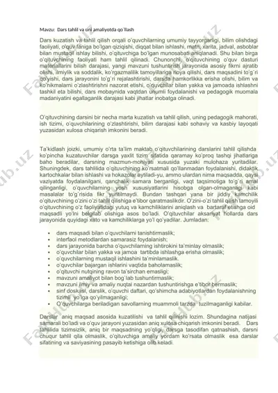 dars tahlil va uni amaliyotda qo`llash — DOCX