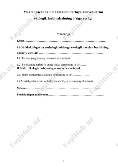 ekologik tarbiyalashning o'ziga xosligi — DOC