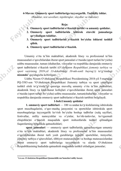 ommaviy sport tadbirlariga tayyorgarlik — DOCX