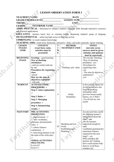 lesson observation form 3 — DOCX