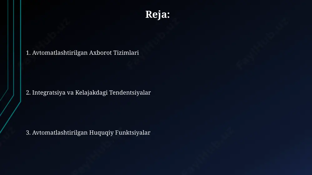 himoya qilishni ta'minlaydi, ammo inson omili xavfini 10% ga qadar oshirishi mumkin. ma'lumotlarni shifrlash algoritmlari, masalan, aes-256, ma'lumotlarni himoya qilishning kuchli vositasidir va kirishni avtorizatsiyasiz olish ehtimolini 1 milliarddan ortiq kombinatsiyaga oshiradi. zamonaviy ai-asoslangan tahdidlarni aniqlash tizimlari 95% gacha aniqlik bilan kiberhujumlarni aniqlay oladi, bu esa reaktsiya vaqtini sezilarli darajada qisqartiradi. kontraktlarni tahlil qilish va tuzishda avtomatlashtirish avtomatlashtirilgan shartnoma tuzish tizimi 95% aniqlik bilan standart shartnoma shablonlarini to'ldirib, huquqiy xatolar ehtimolini 70% ga kamaytiradi. o'rtacha 500 betlik shartnoma 10 soat ichida avtomatlashtirilgan tizim yordamida tahlil qilinishi mumkin, bu insoniy mehnat bilan taqqoslaganda 5 baravar tezroq. kontraktlarni tahlil qilishda ai yordamida 80% gacha vaqt tejash mumkin, bu esa 20% ga yuqori samaradorlikka olib keladi va xarajatlarni kamaytiradi. avtomatlashtirilgan huquqiy funksiyalar: umumiy nuqtai ai asosidagi prediksiya modellari sud jarayonlarining natijalarini bashorat qilishda 70% gacha aniqlikka erishishi va sud qarorlarini qabul qilish jarayonini optimallashtirishga yordam beradi. avtomatlashtirilgan huquqiy tizimlar huquqiy hujjatlarni tahlil qilish …