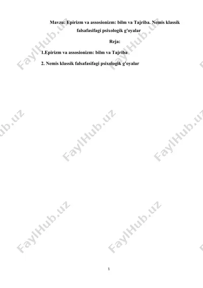 empirizm va assosionizm: bilm va tajriba — DOCX