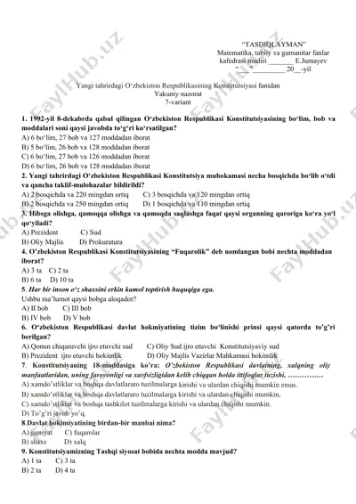 o‘zbekiston respublikasining konstitutsiyasi yangi tahriri — DOCX